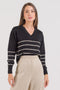 Blusa em Tricot Listrada - Antonella com decote V e manga posta