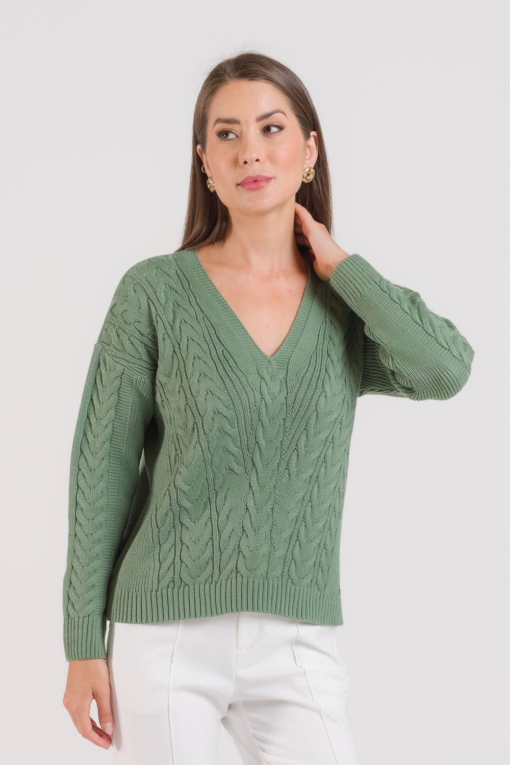 Blusa em Tricot Decote V com Tranças - Eliane