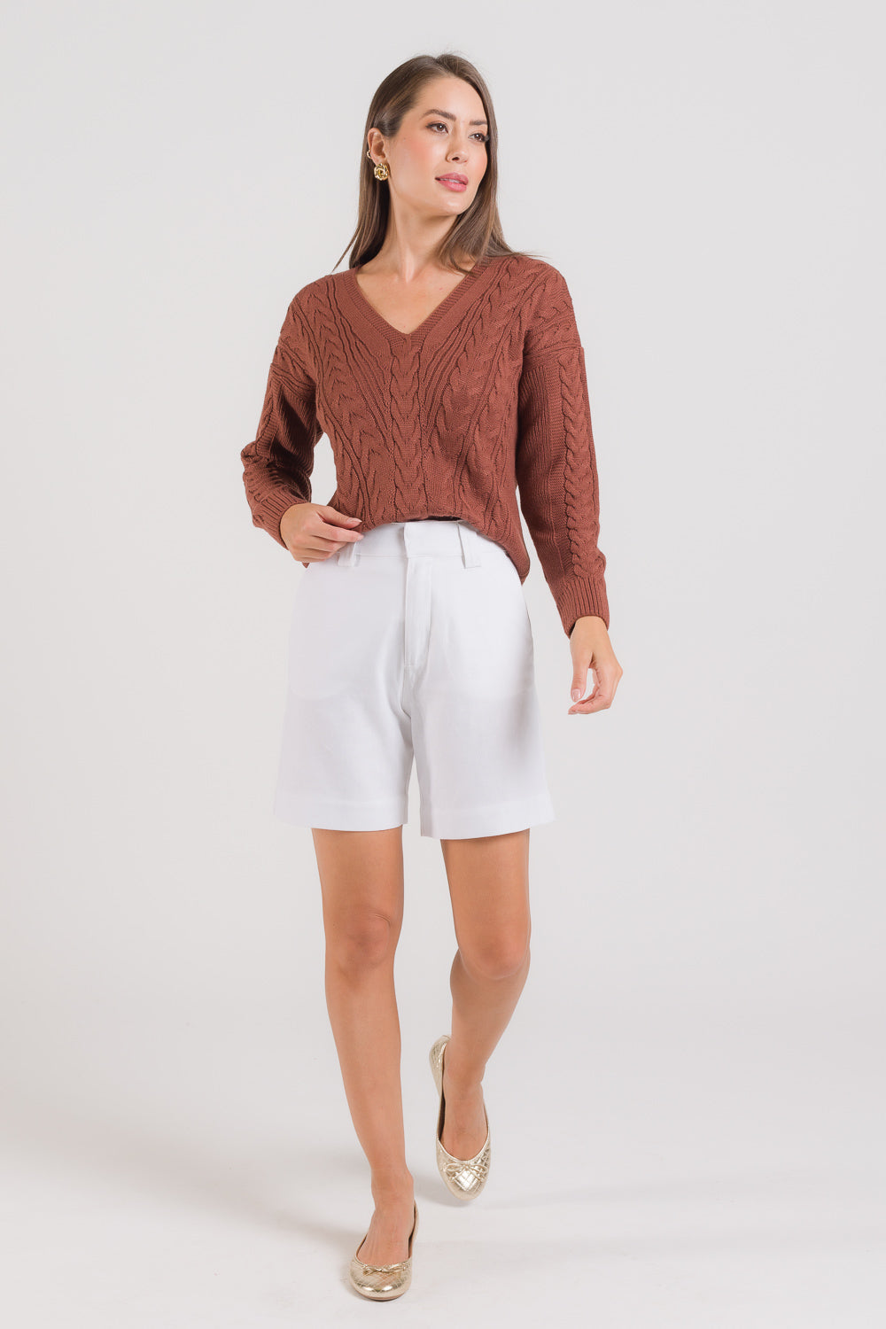 Blusa em Tricot Decote V com Tranças - Eliane