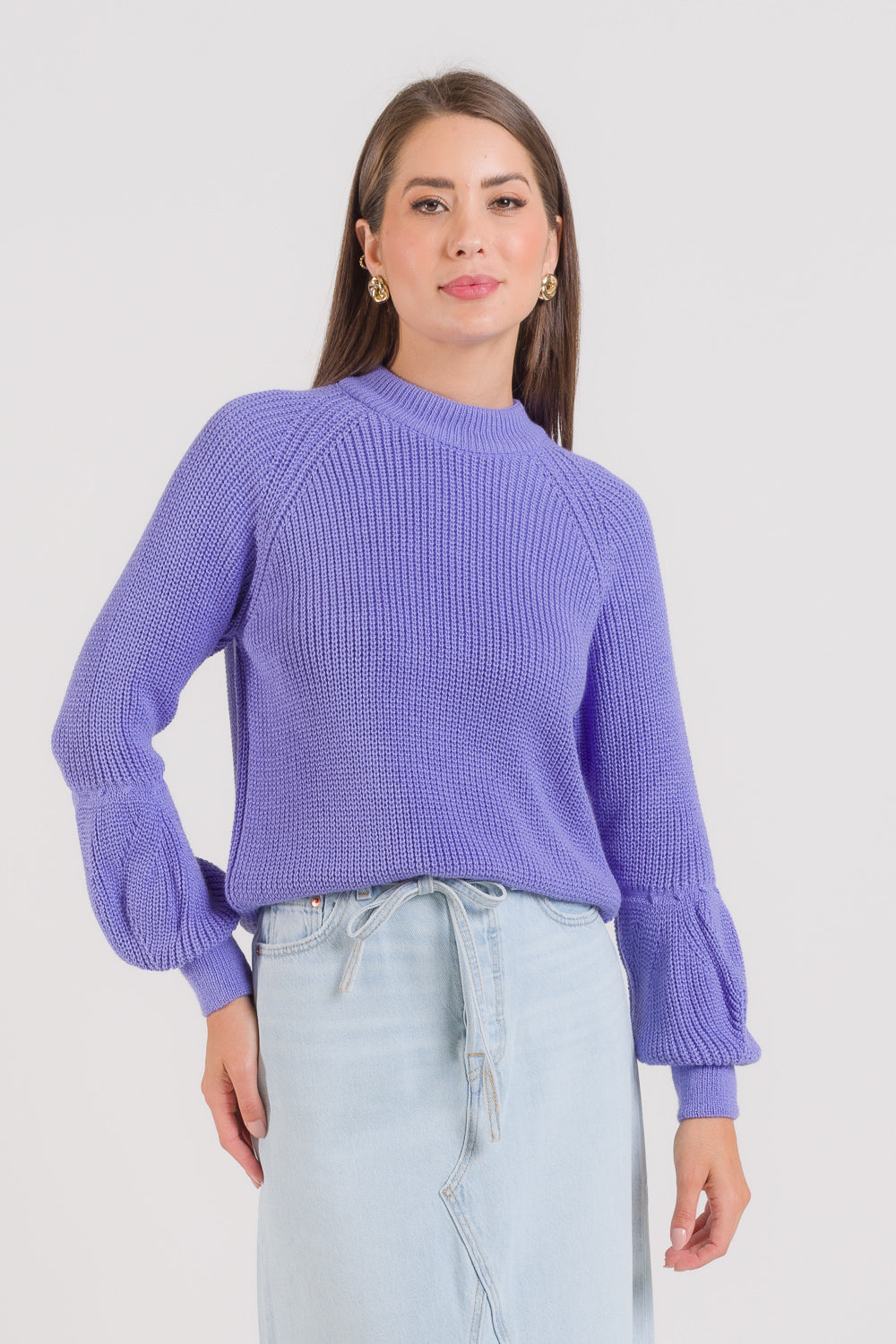 Blusa Tricot Ponto Pérola e Manga Bufante - Adri