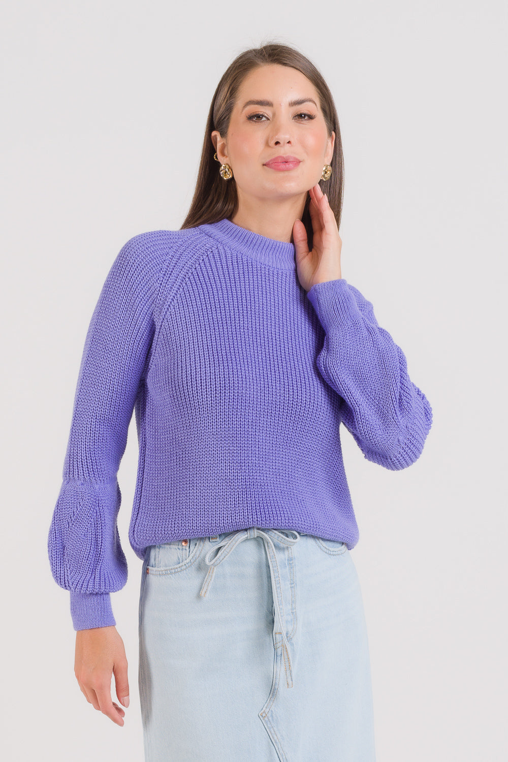 Blusa Tricot Ponto Pérola e Manga Bufante - Adri