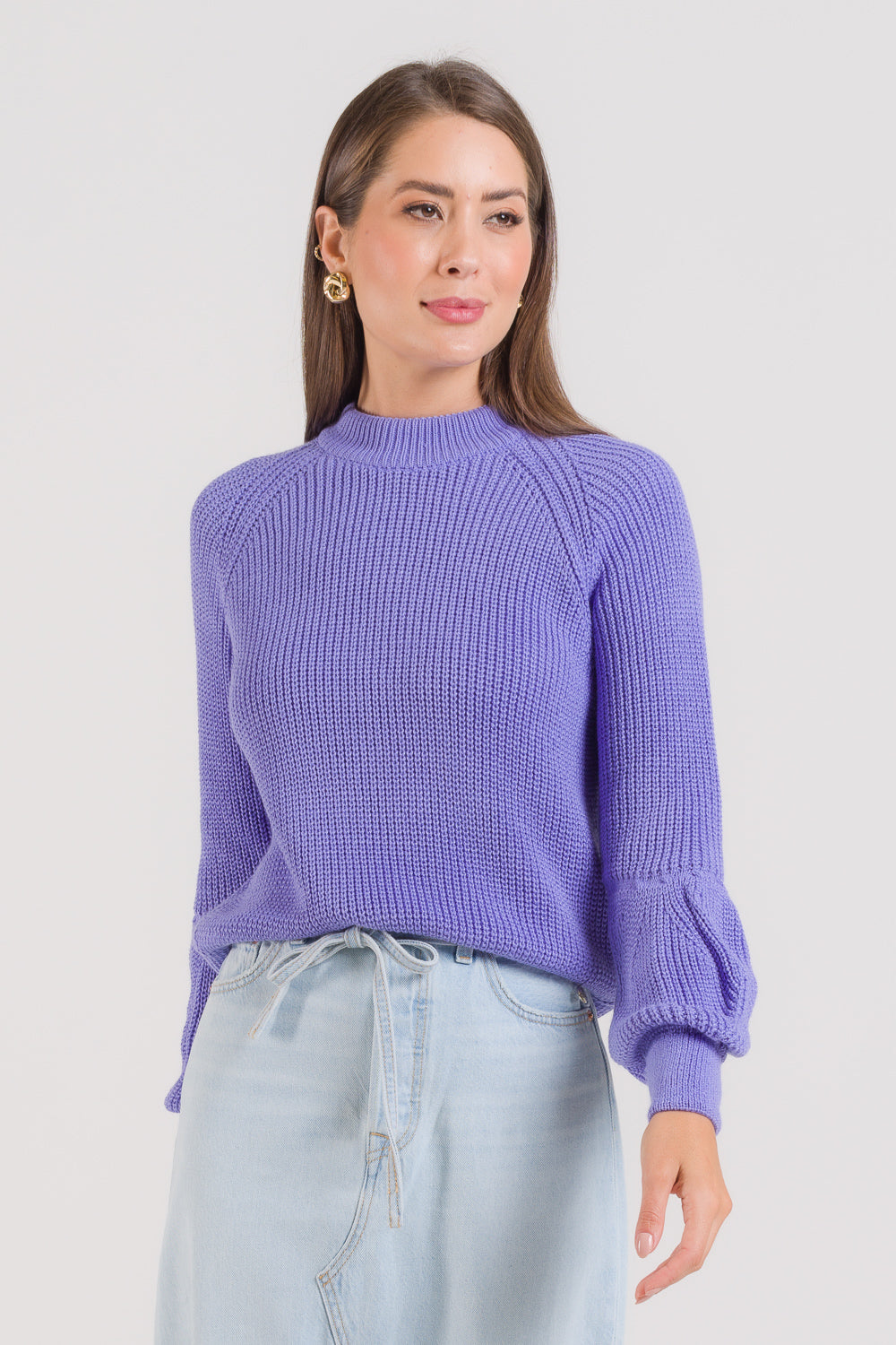 Blusa Tricot Ponto Pérola e Manga Bufante - Adri