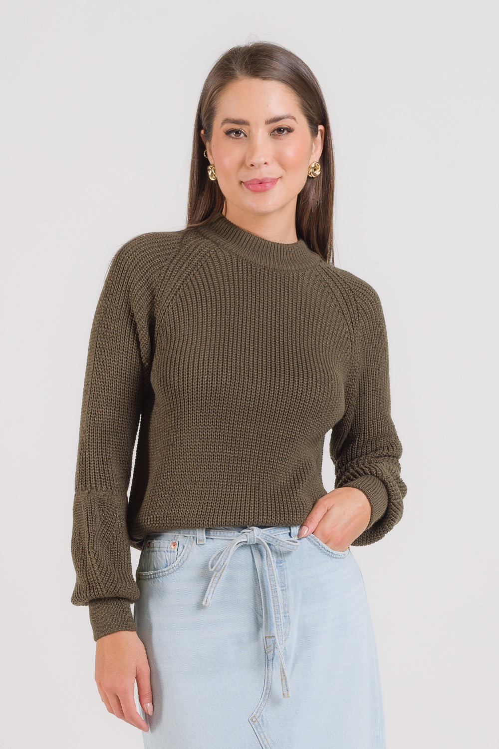 Blusa Tricot Ponto Pérola e Manga Bufante - Adri