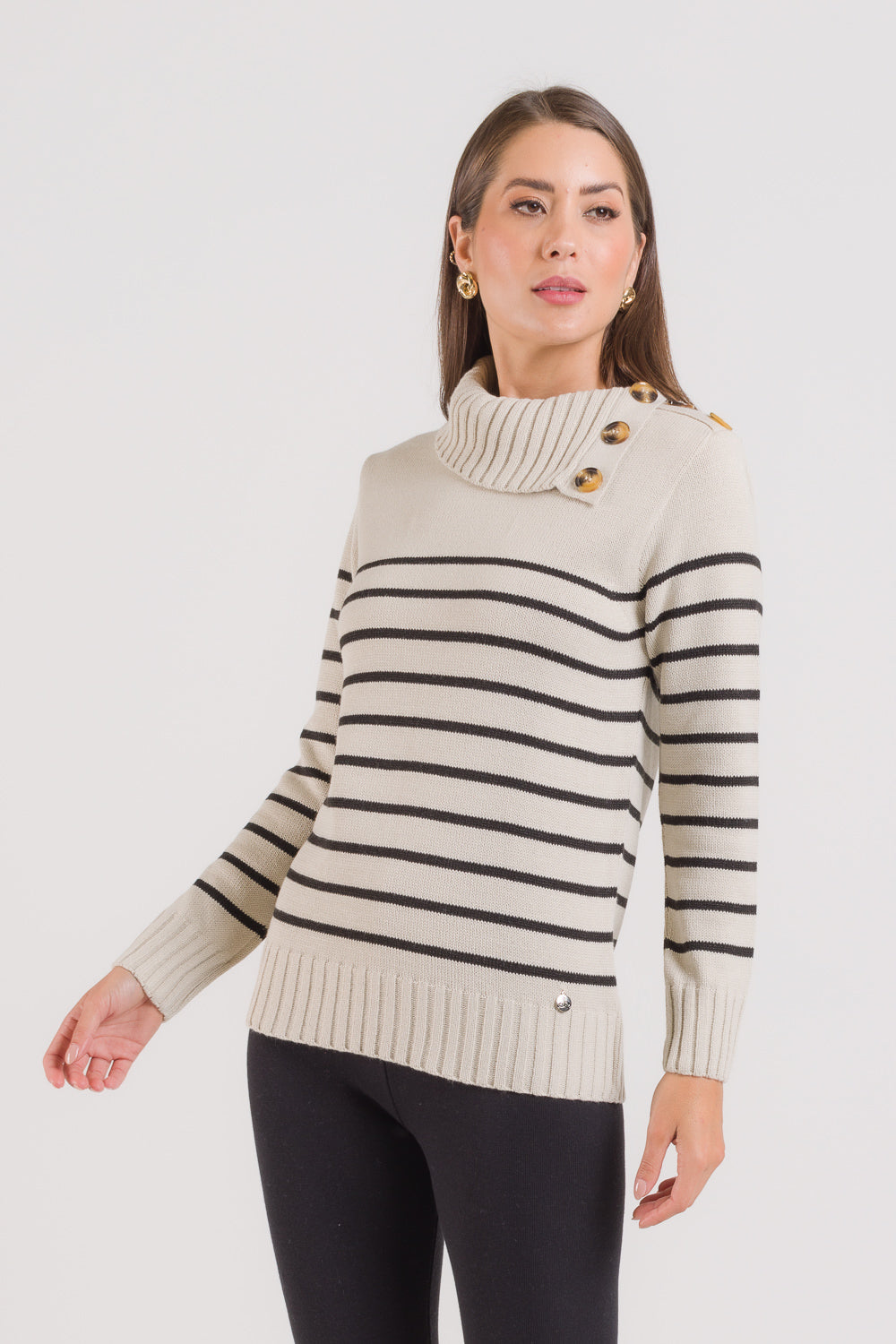 Blusa em Tricot com Listras e Botões - Vivian