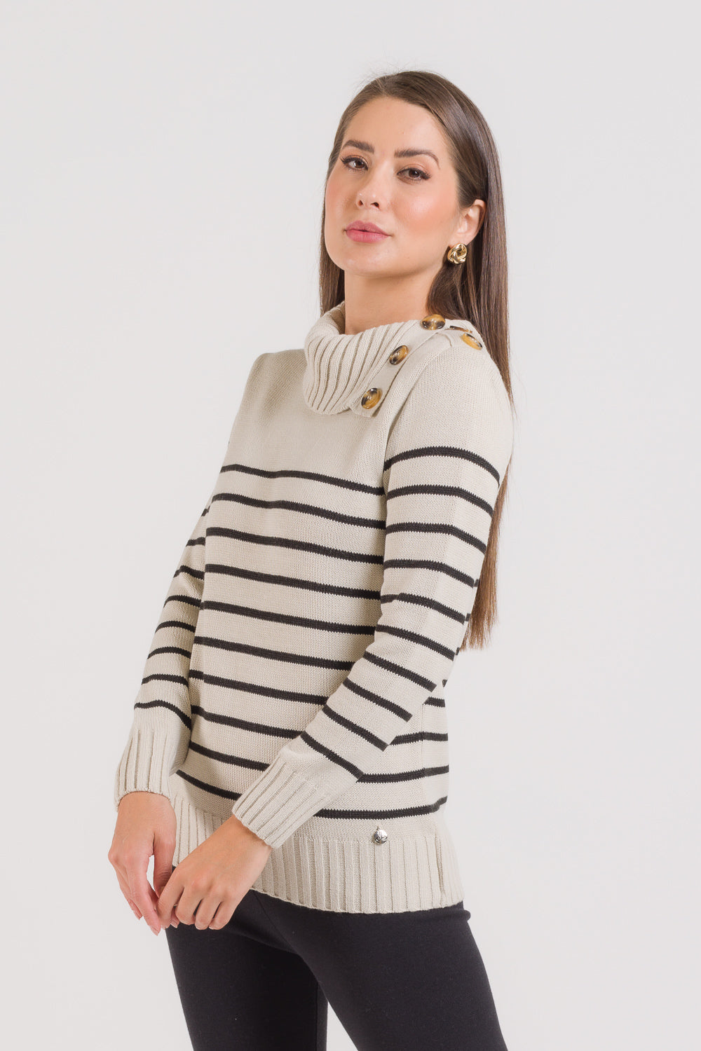 Blusa em Tricot com Listras e Botões - Vivian