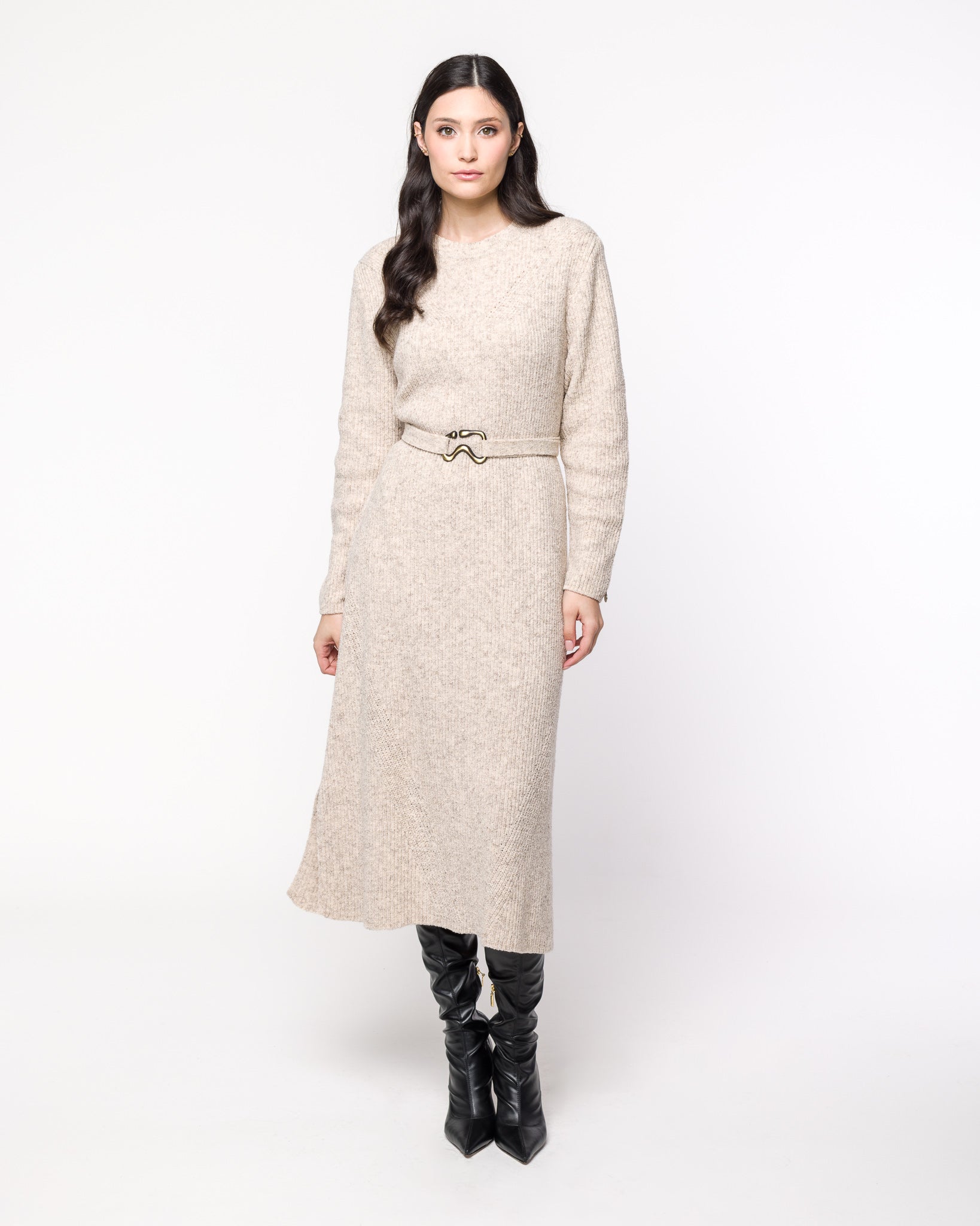 Vestido em Tricot Midi com Cinto - Diana