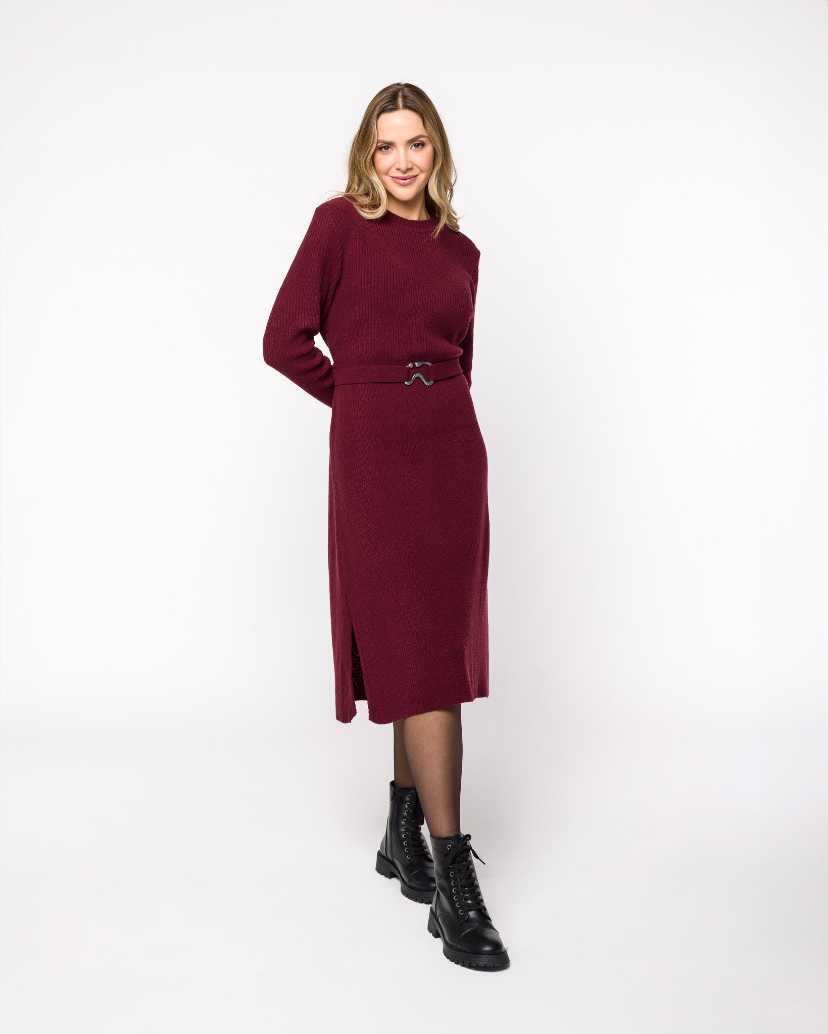 Vestido em Tricot Midi com Cinto - Diana