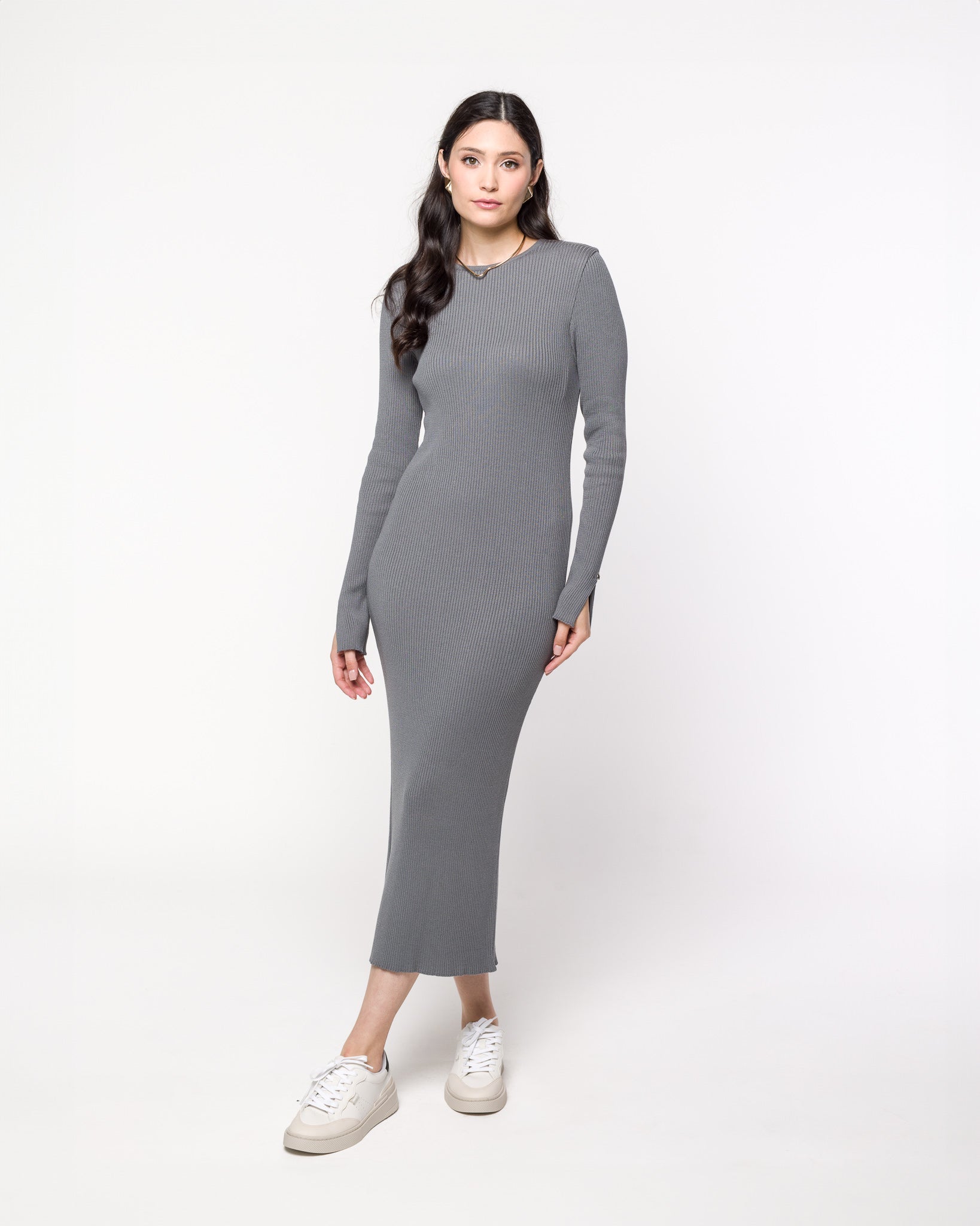 Vestido Tricot Canelado com Fenda - Alessandra