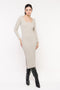 Vestido em Tricot Canelado Decote Quadrado - Stella com comprimento midi e fenda lateral