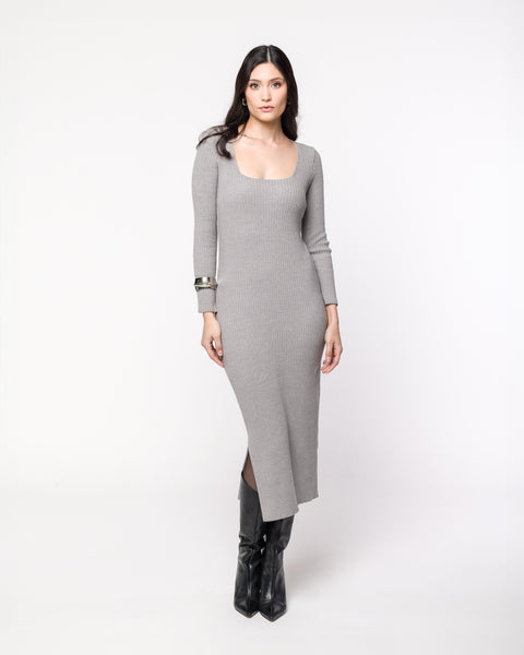 Vestido em Tricot Canelado Decote Quadrado - Stella