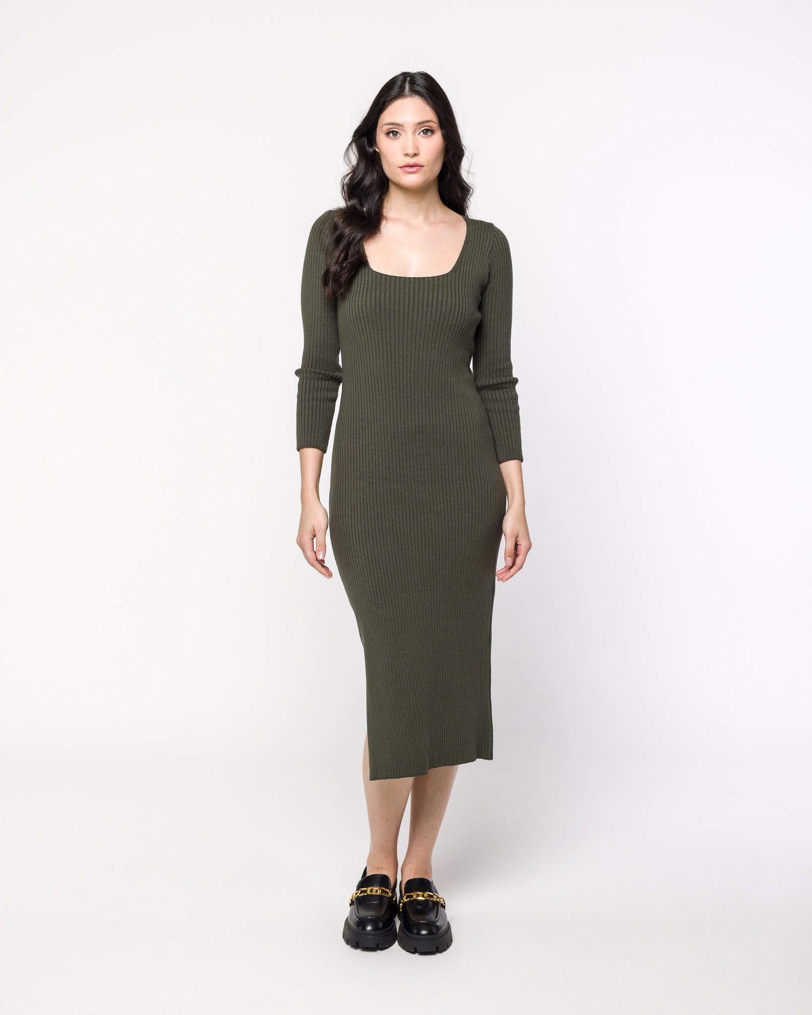 Vestido em Tricot Canelado Decote Quadrado - Stella