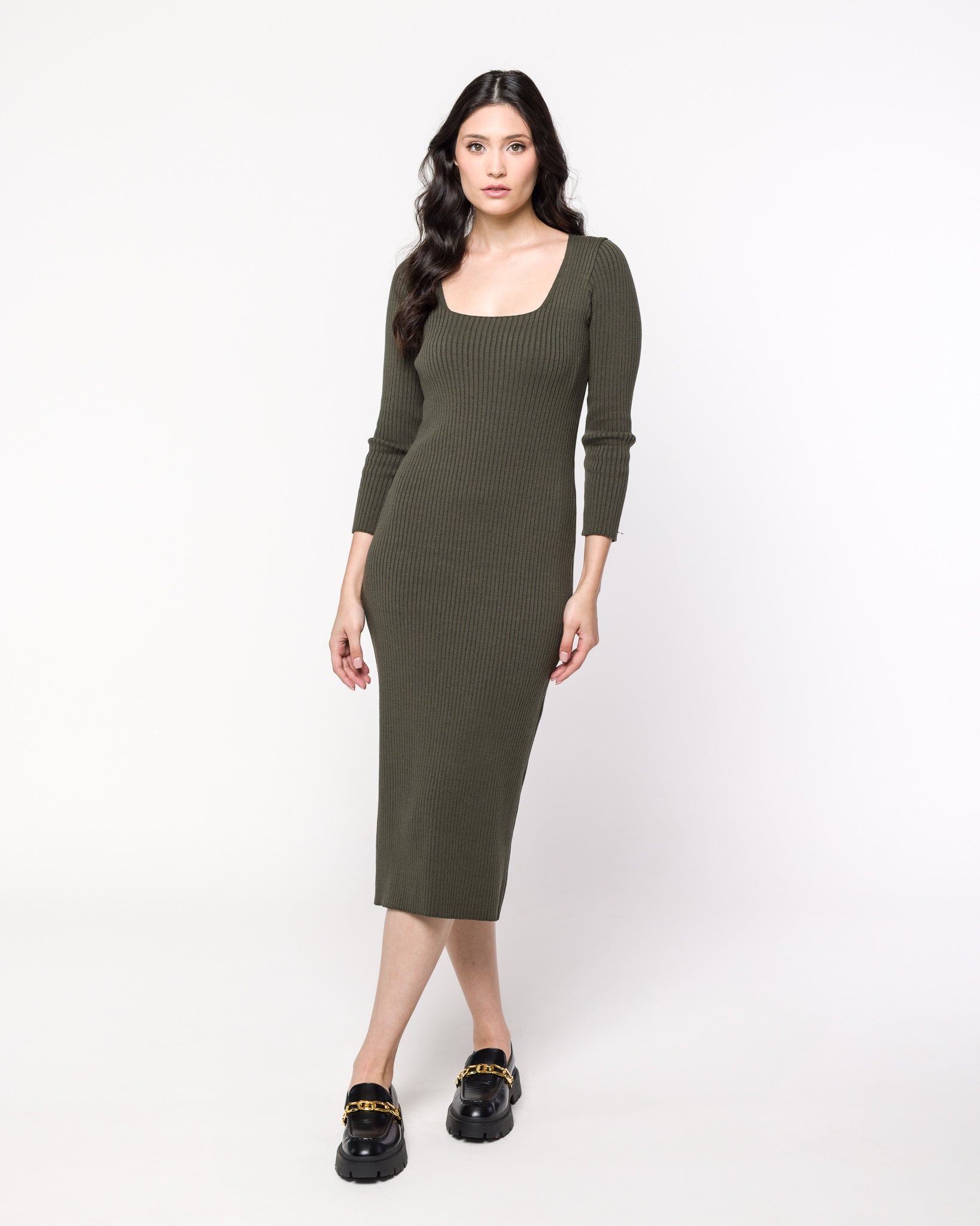 Vestido em Tricot Canelado Decote Quadrado - Stella