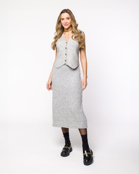 Saia em Tricot com Fenda - Bianca com comprimento midi