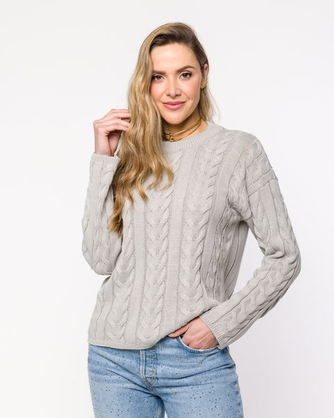 Blusa em Tricot com Tranças - Cristina com gola redonda