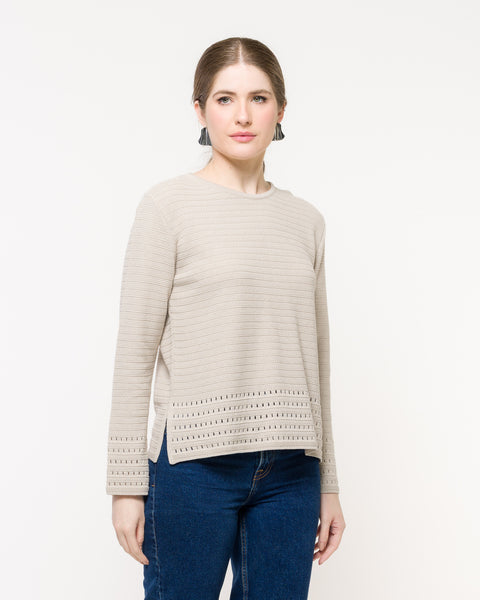 Blusa em Tricot - Aurora com decote redondo e manga posta