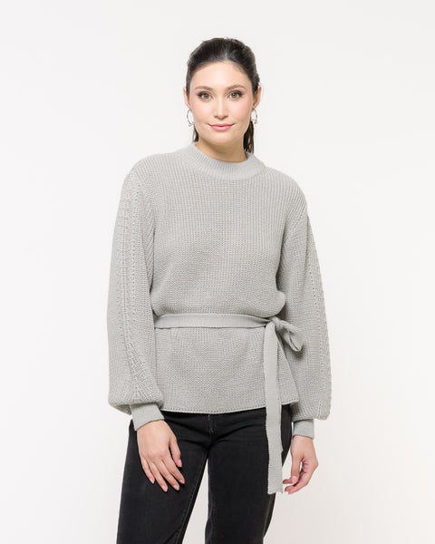 Blusa em Tricot Manga Bufante e Cinto - Giordana com modelagem ampla