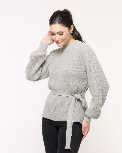 Blusa em Tricot Manga Bufante e Cinto - Giordana com modelagem ampla