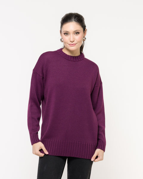 Maxi Pull em Tricot - Patricia com decote redondo e mangas retas