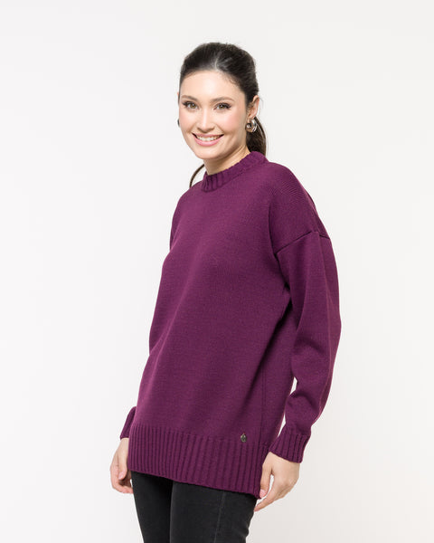 Maxi Pull em Tricot - Patricia com decote redondo e mangas retas