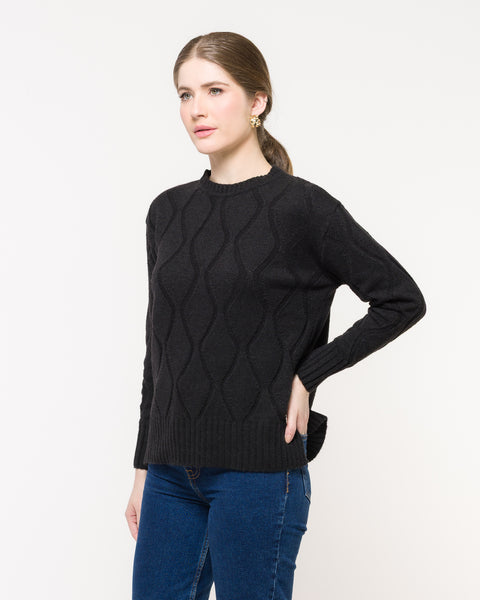 Blusa em Tricot Losango - Lorena com decote redondo