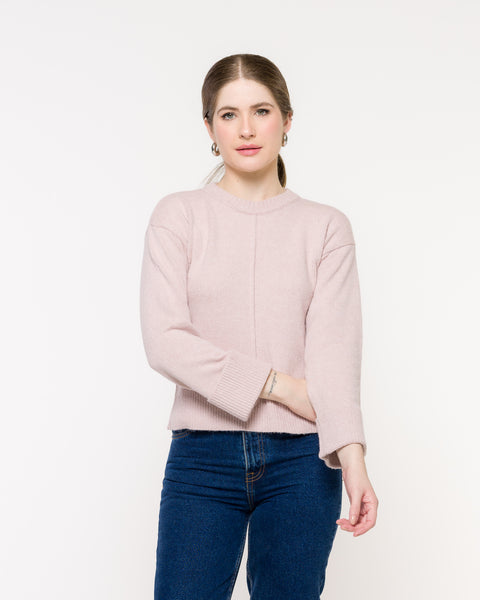 Blusa em Tricot - Neiva com decote redondo e nervura frontal