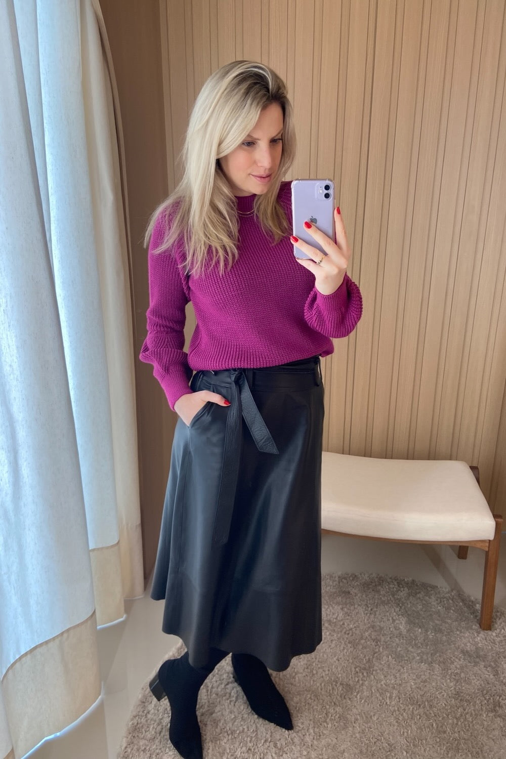 Blusa Tricot Ponto Pérola e Manga Bufante - Adri