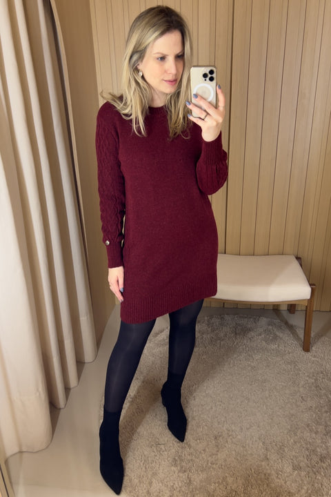 Vestido em Tricot com Manga Bufante - Vitória