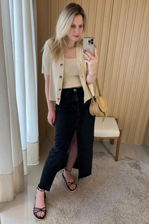 Casaqueto em tricot - Heloise com decote V e manga curta