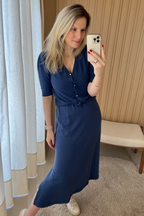 Casaqueto Tricot manga Curta - Felix com decote V e botões de pérolas