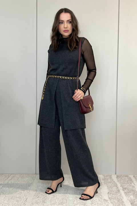 Conjunto em Tricot Milena - Túnica e Calça Reta com decote redondo