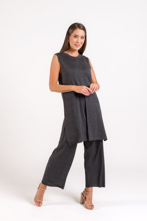 Conjunto em Tricot Milena - Túnica e Calça Reta com decote redondo