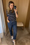 Blusa T-shirt listrada Tricot - Maísa com decote redondo e manga posta