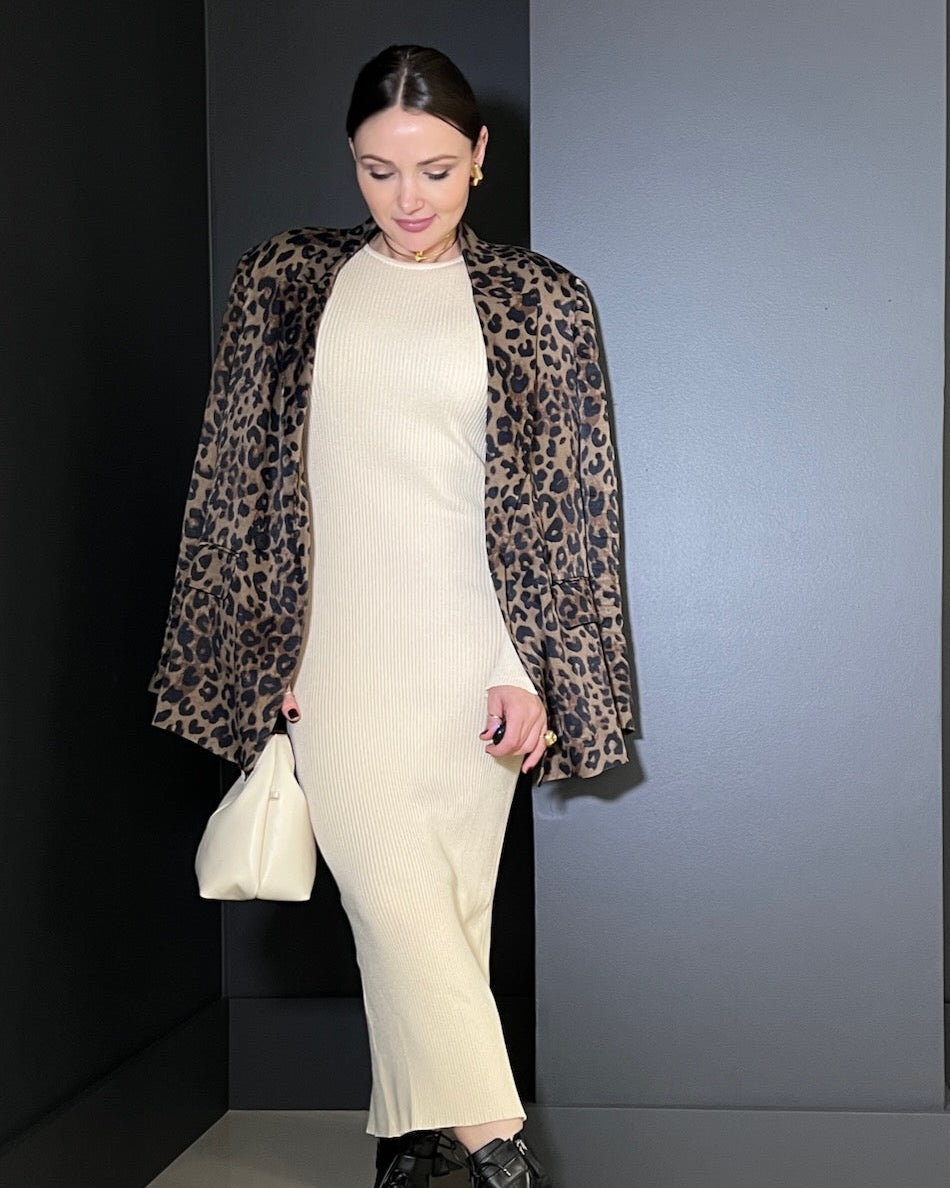 Vestido Tricot Canelado com Fenda - Alessandra