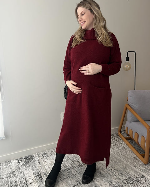 Vestido em Tricot com Bolsos - Zoe com comprimento midi e bolsos frontais