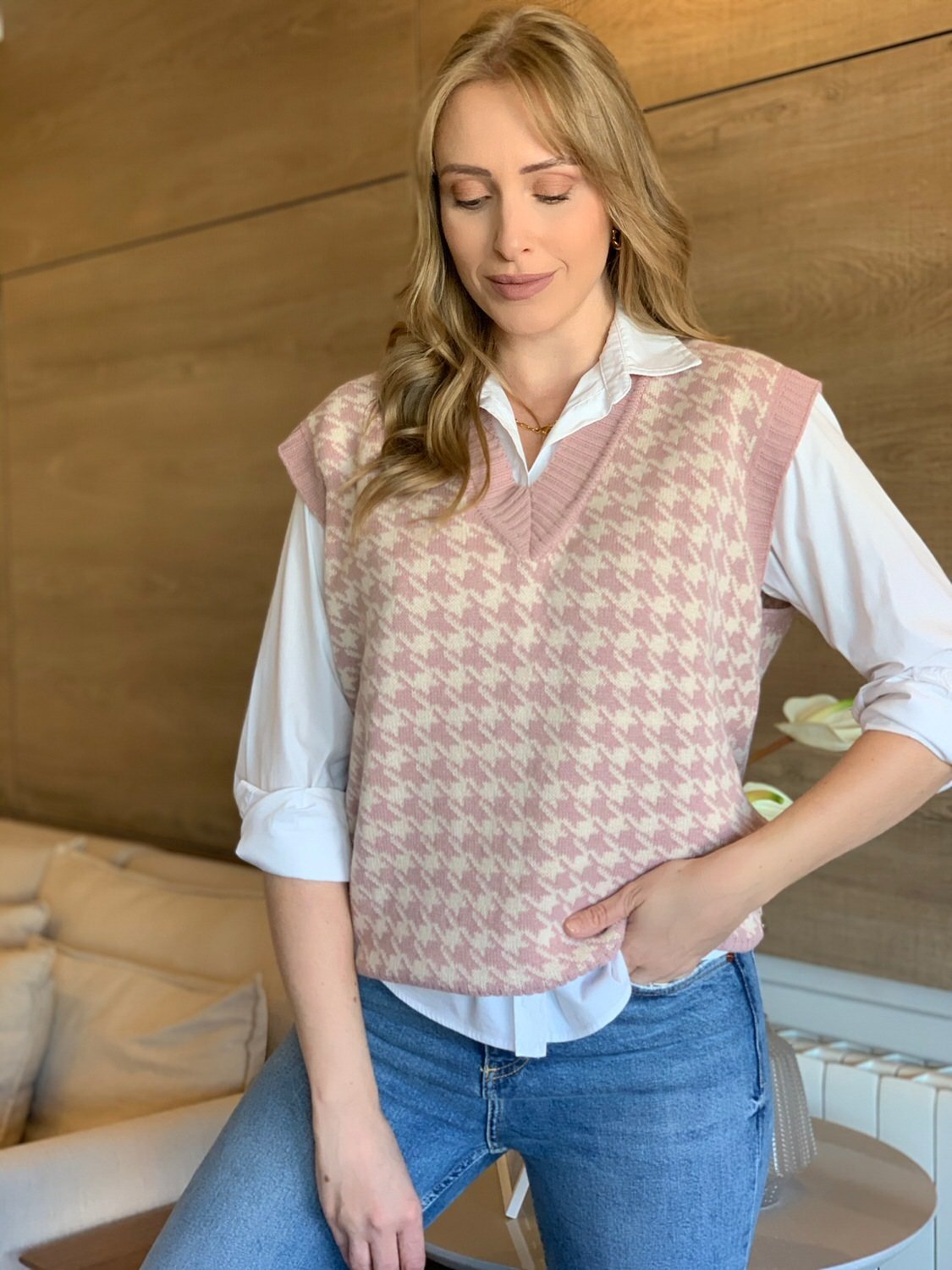 Colete em Tricot Pied de Poule - Sandra