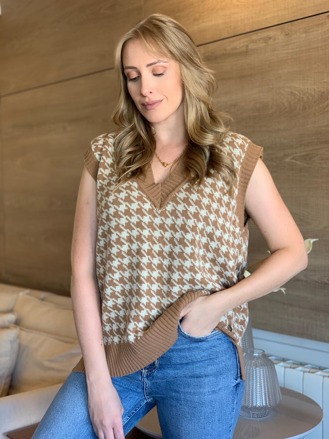 Colete em Tricot Pied de Poule - Sandra