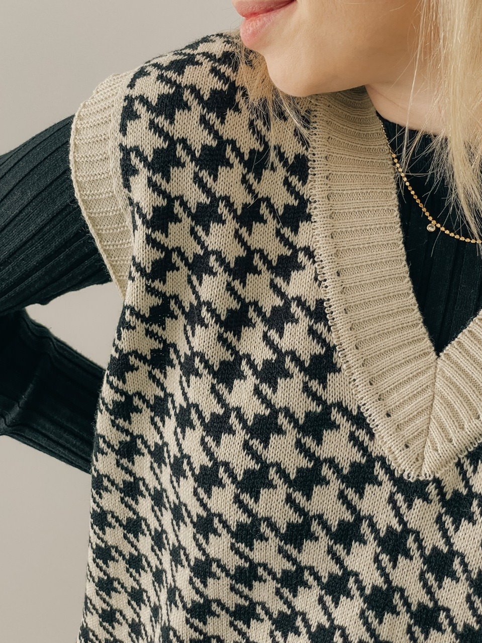 Colete em Tricot Pied de Poule - Sandra