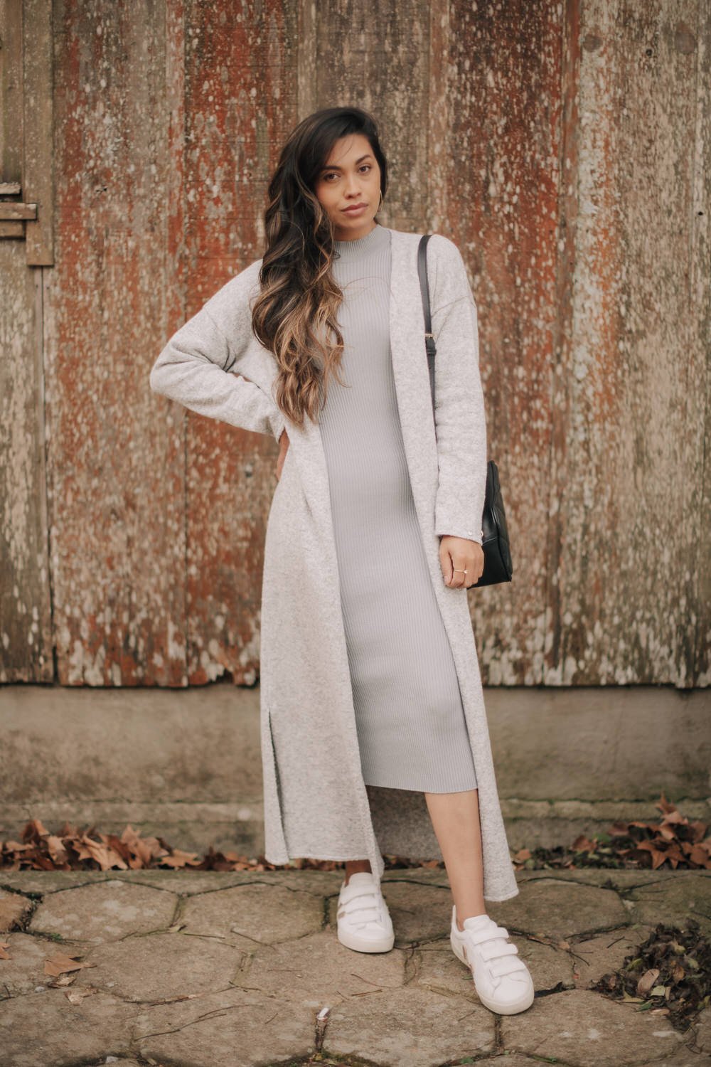 Vestido Canelado em Tricot Manga Longa - Paola