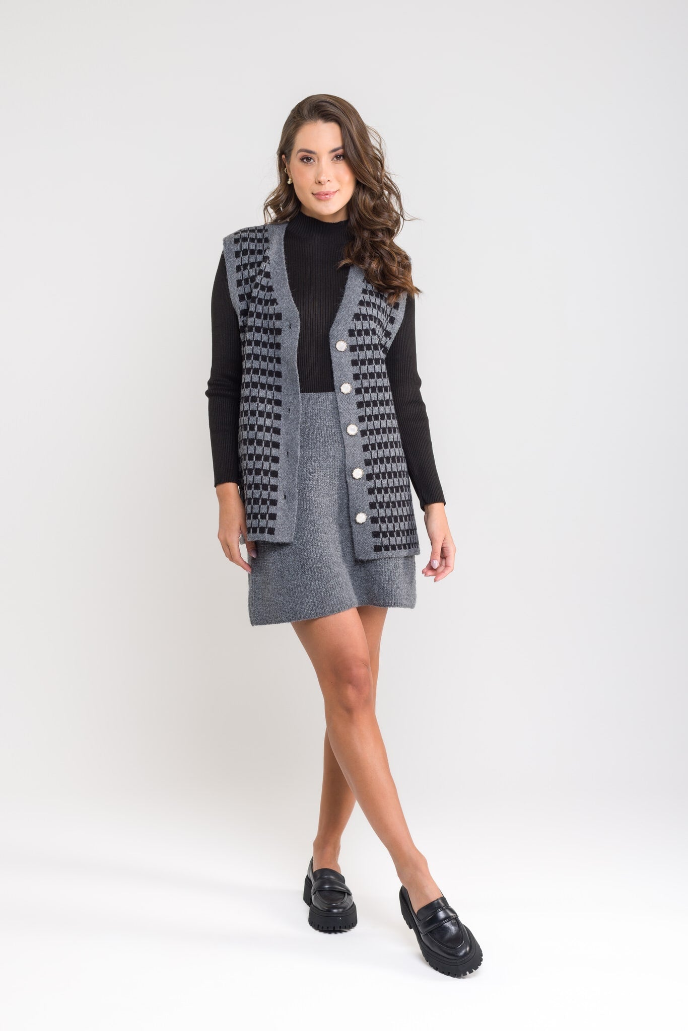 Colete Tricot Xadrez - Ana Beatriz