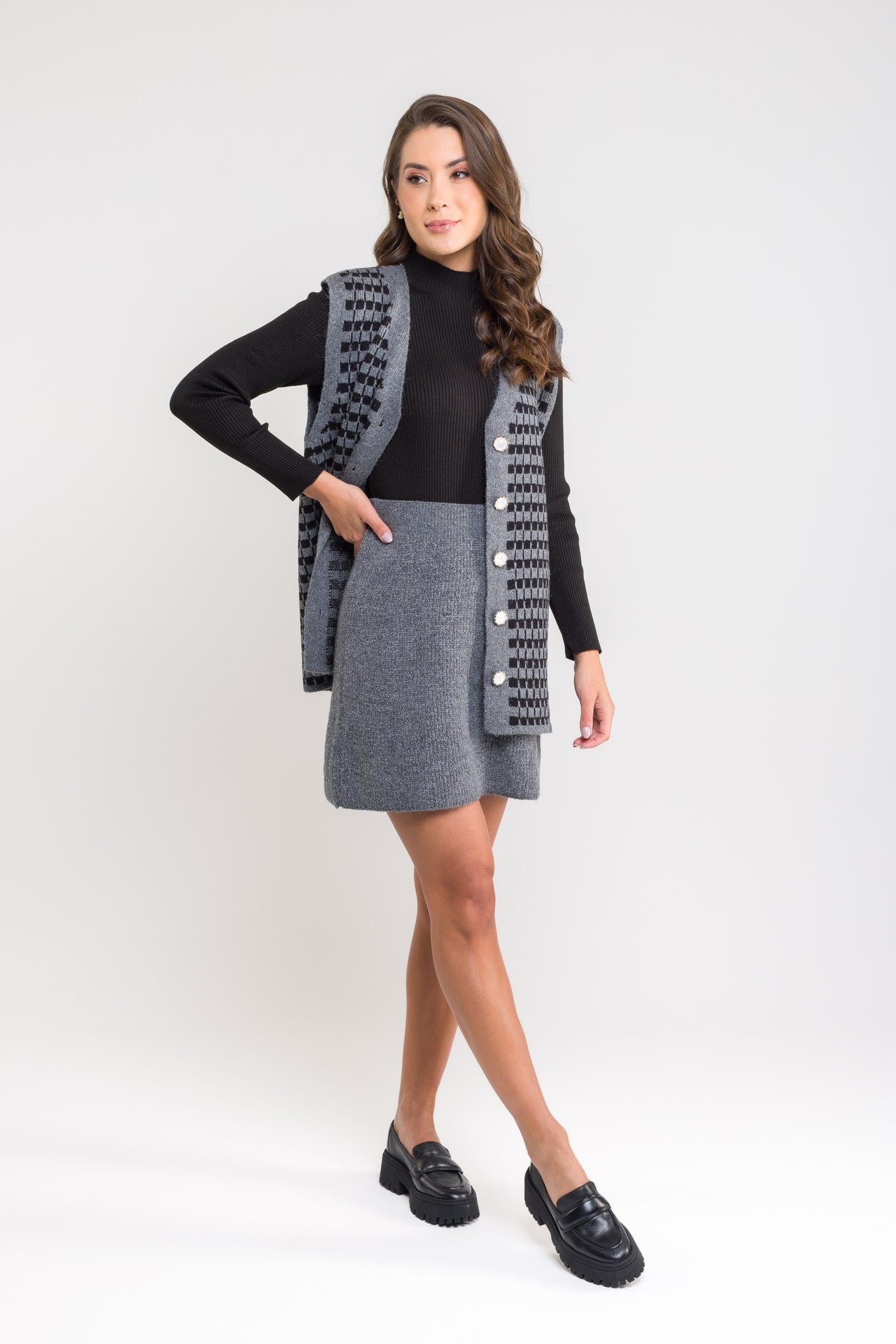 Colete Tricot Xadrez - Ana Beatriz