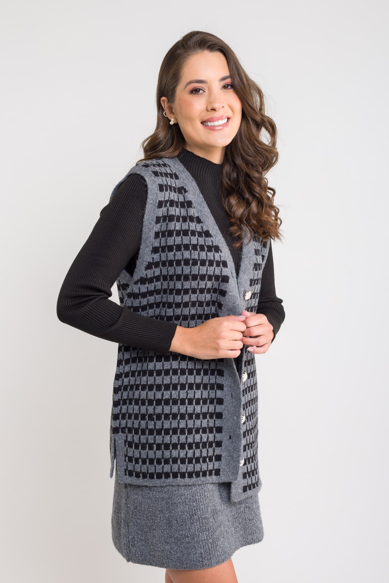 Colete Tricot Xadrez - Ana Beatriz