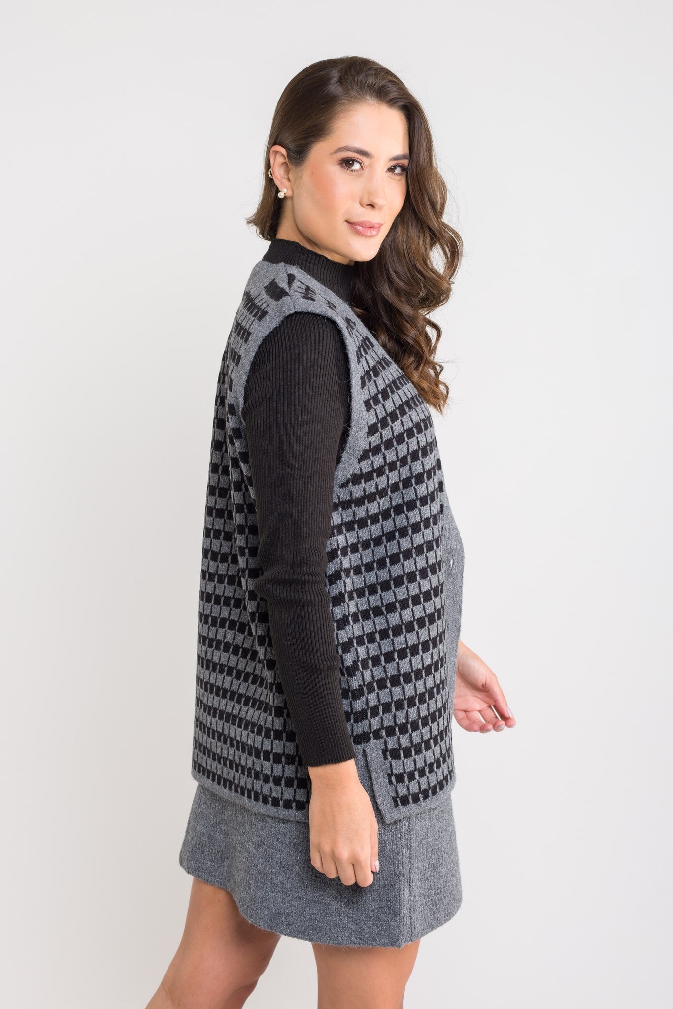 Colete Tricot Xadrez - Ana Beatriz