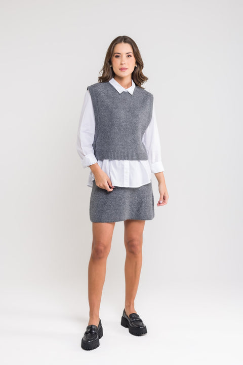 Colete Tricot Cropped - Lidiane com decote redondo