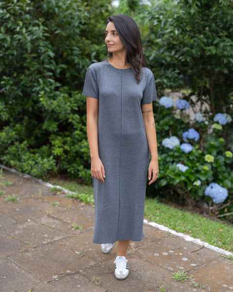 Vestido em tricot - Luna com decote redondo e modelagem solta
