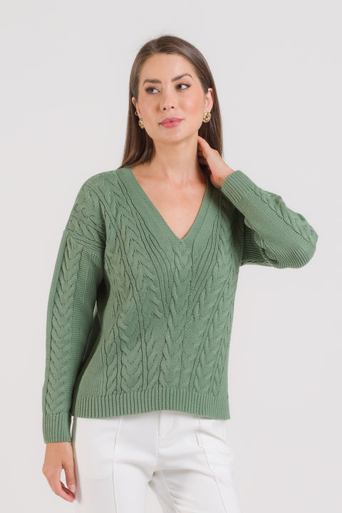 Blusa em Tricot Decote V com Tranças - Eliane