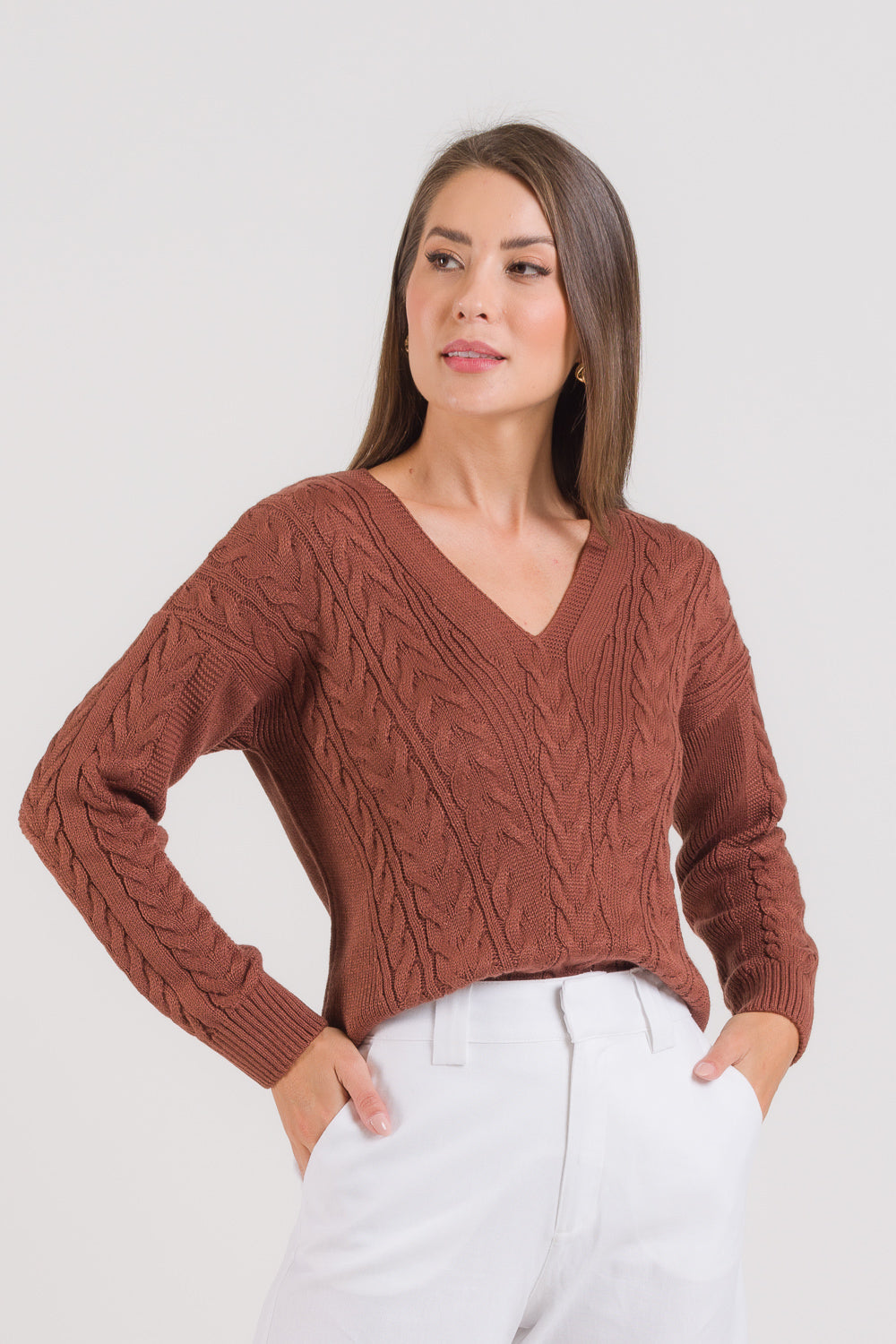 Blusa em Tricot Decote V com Tranças - Eliane