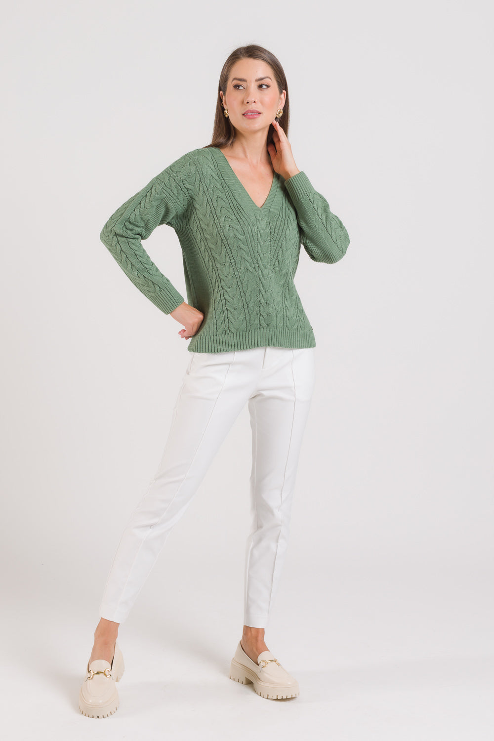 Blusa em Tricot Decote V com Tranças - Eliane