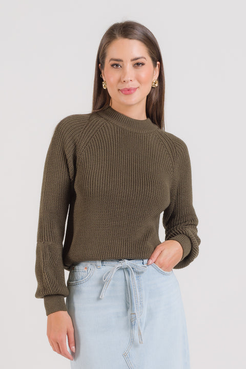Blusa Tricot Ponto Pérola e Manga Bufante - Adri