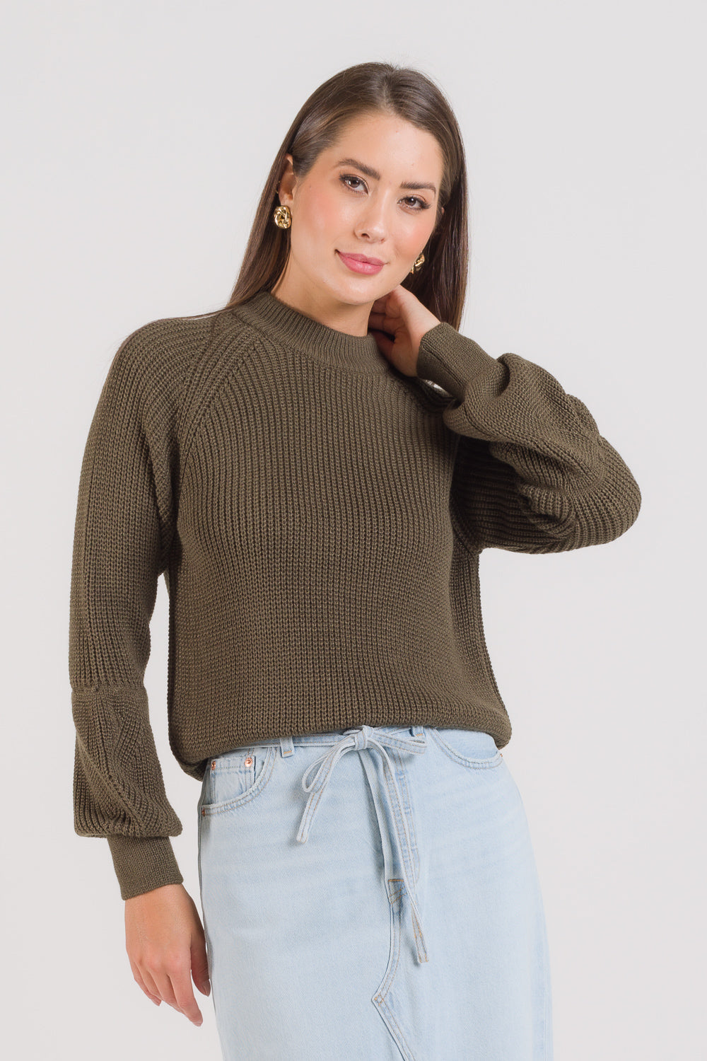 Blusa Tricot Ponto Pérola e Manga Bufante - Adri