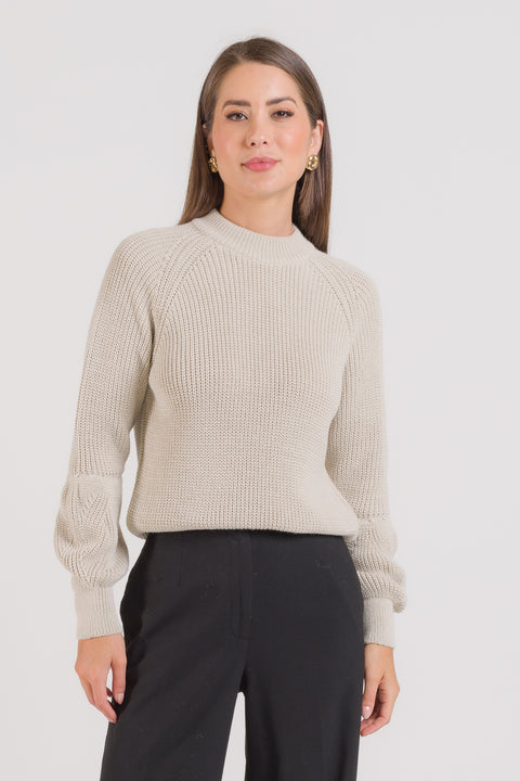 Blusa Tricot Ponto Pérola e Manga Bufante - Adri